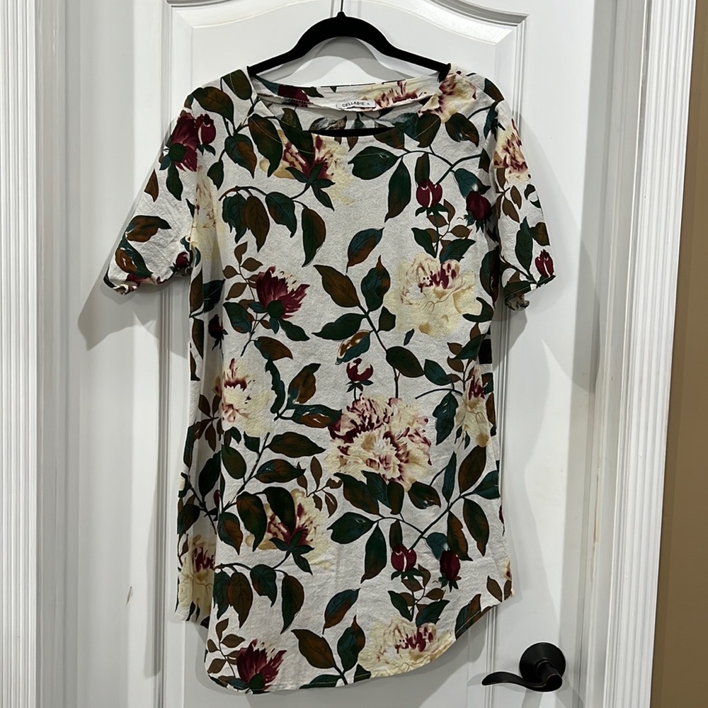 Linen floral mini dress or tunic